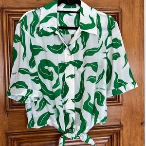 Silk green and white palm print blouse by Off-White Size 6